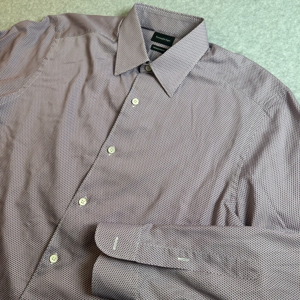 Ermenegildo Zegna CentoQuaranta Men's Dress Shirt Medium Red Geometric Button